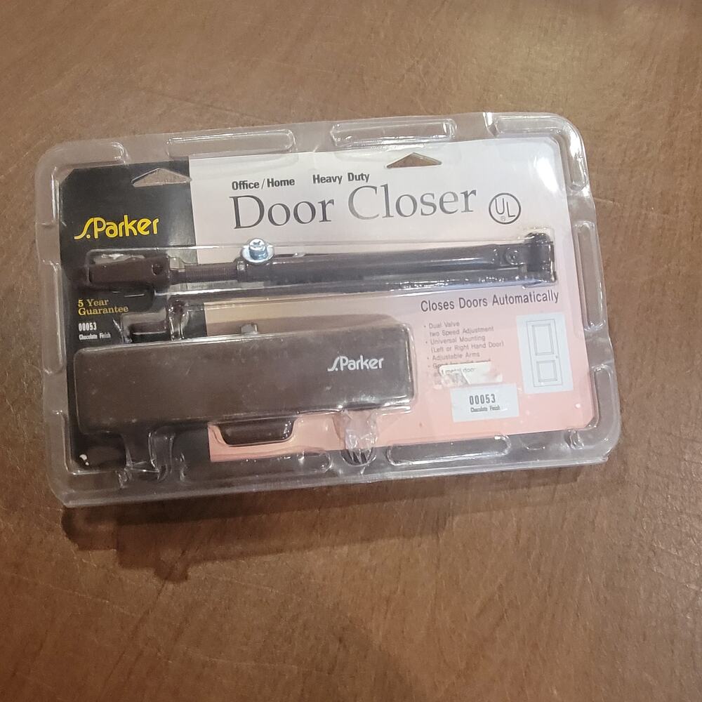 S. Parker Door Closer Chocolate Finish Model 00053 New, sealed package